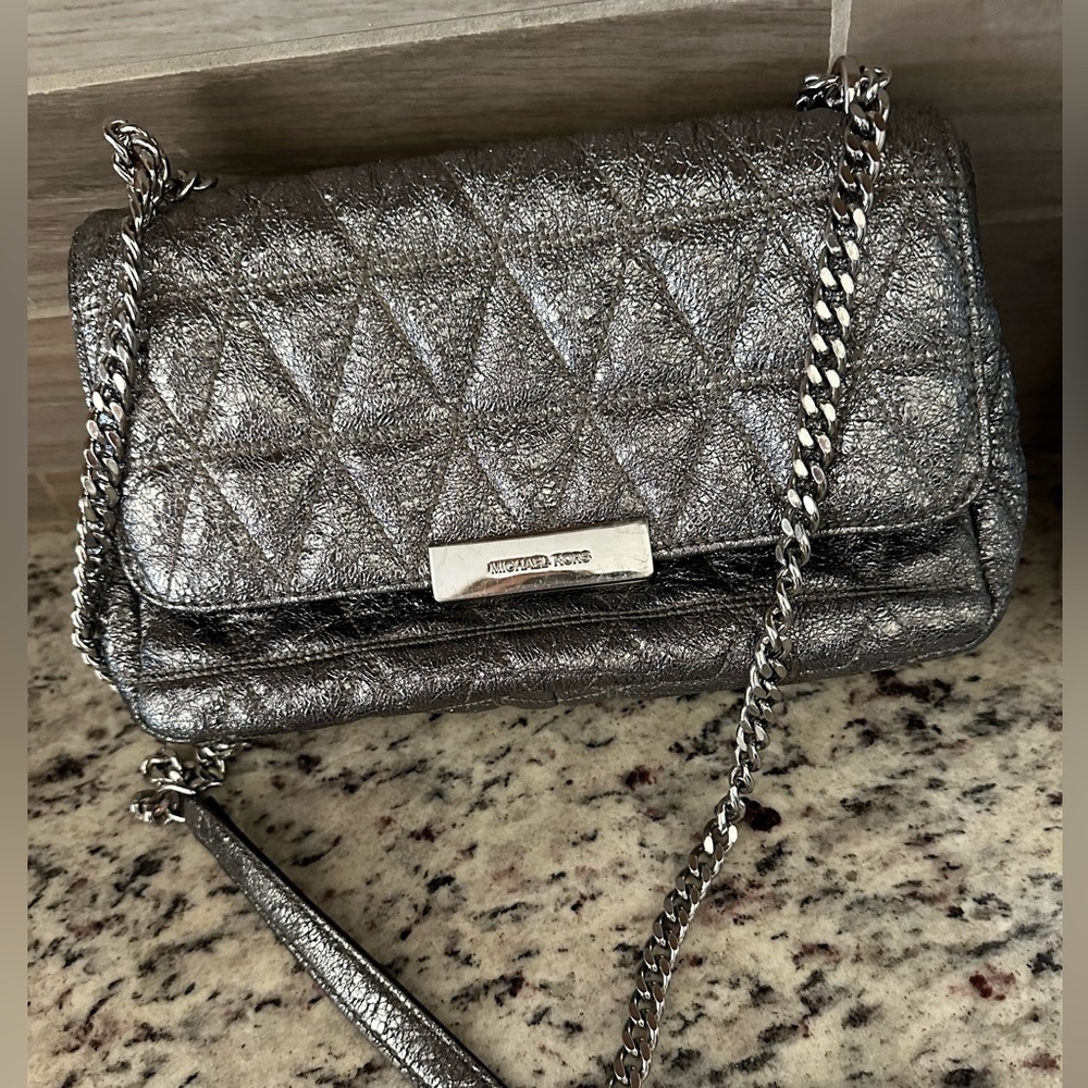 Michael Kors handbag/ silver/gray medium size. Used twice